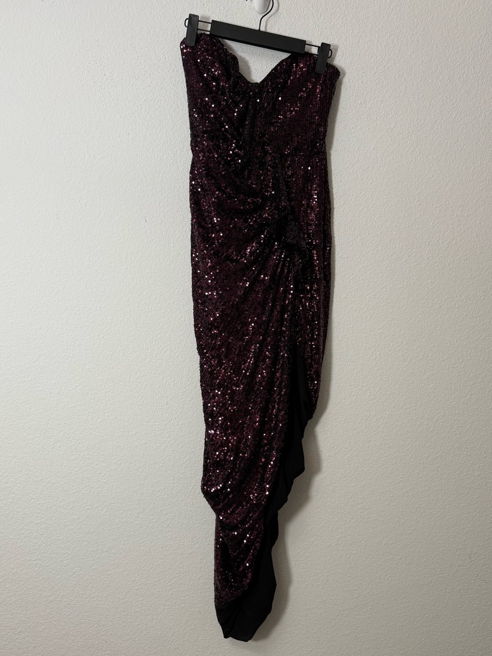 Nookie Purple Sequin Strapless Draped Sweetheart Evening Gown Dress Size S